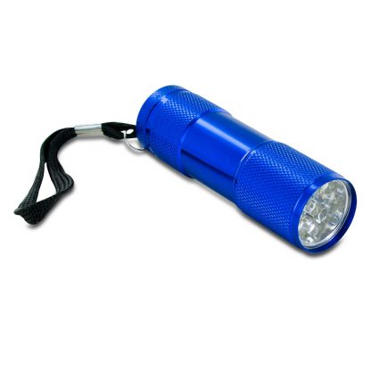 ﻿﻿Mini 9 LED Flashlight Hand Held Push Button Blue Metal Body